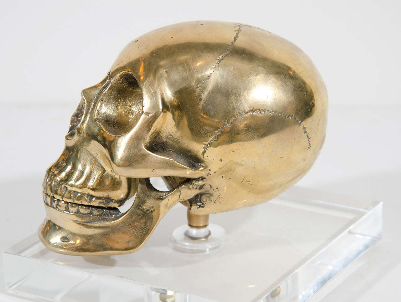 Large Hand-Forged Brass Skull Bookend In Excellent Condition In Fort Lauderdale, FL