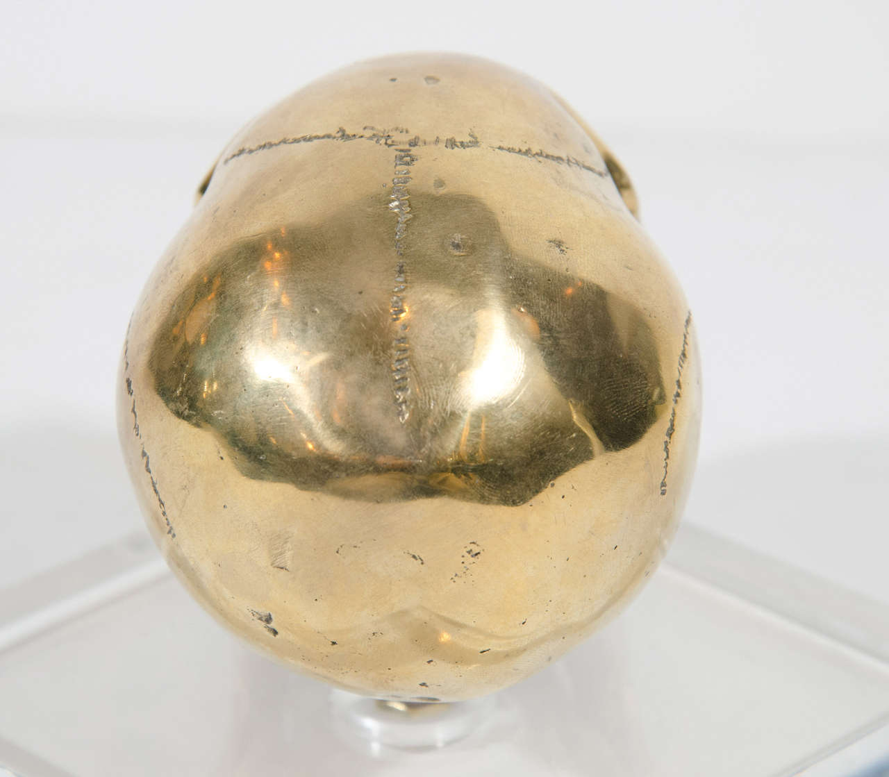 20th Century Large Hand-Forged Brass Skull Bookend