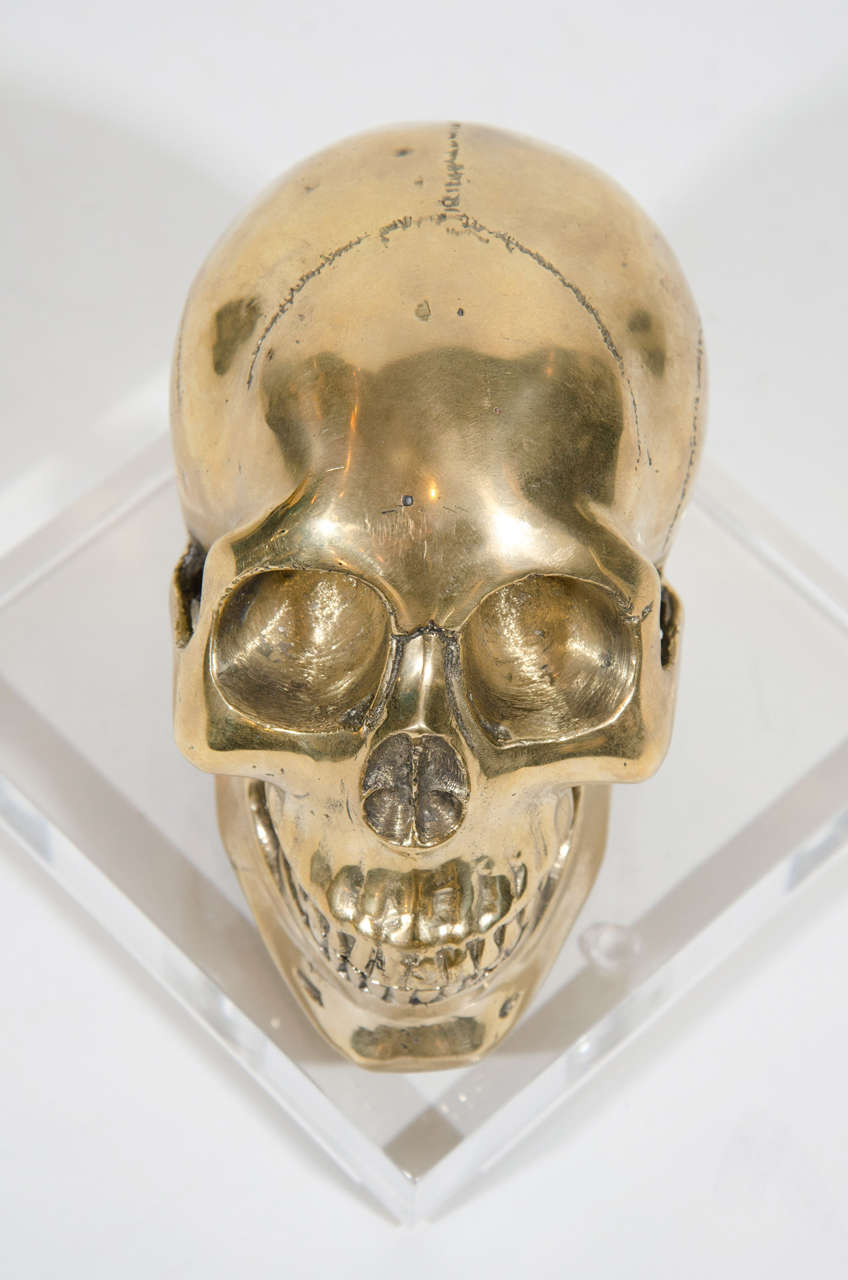Large Hand-Forged Brass Skull Bookend 1