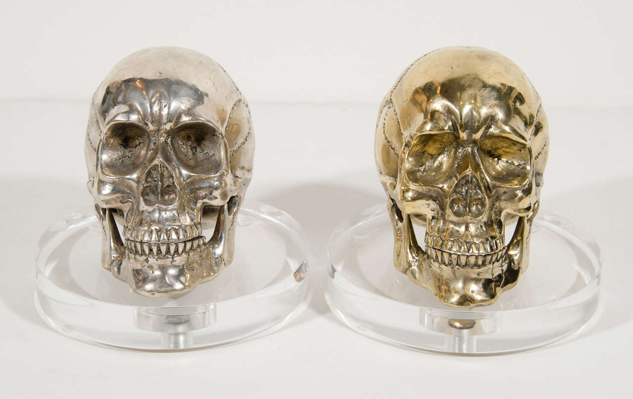 Forged Gothic Brass Metal Skull Bookend / Desk Accessory