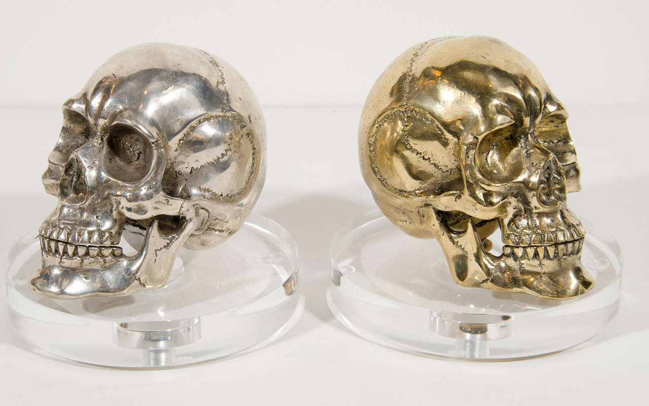 Italian Gothic Brass Metal Skull Bookend / Desk Accessory
