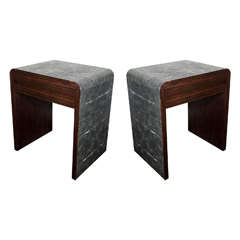 Vintage Pair of Exotic Shagreen and Macassar Wood End Tables or Nightstands