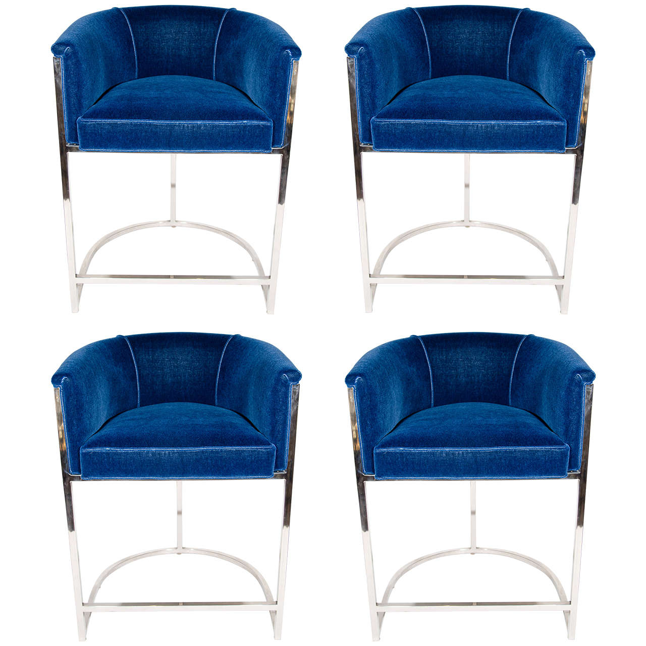 Set of Four Modernist Luxe Bar Stools in the Manner of Milo Baughman