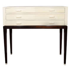Modern Console Table in Ivory Shagreen with Macassar Ebony Wood Base
