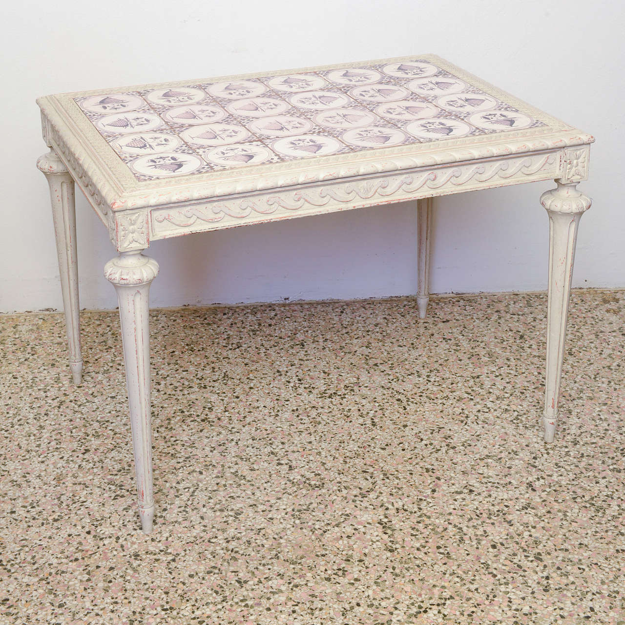 Gustavian 19th Century Swedish Antique Table with Ceramic Tile Top For Sale