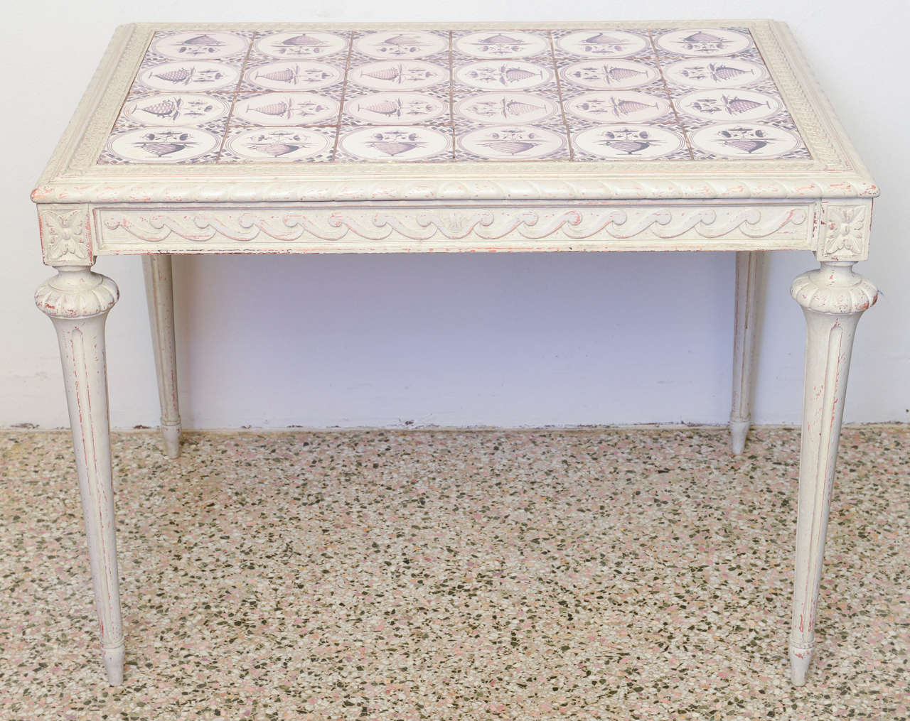 19th Century Swedish Antique Table with Ceramic Tile Top In Good Condition For Sale In West Palm Beach, FL