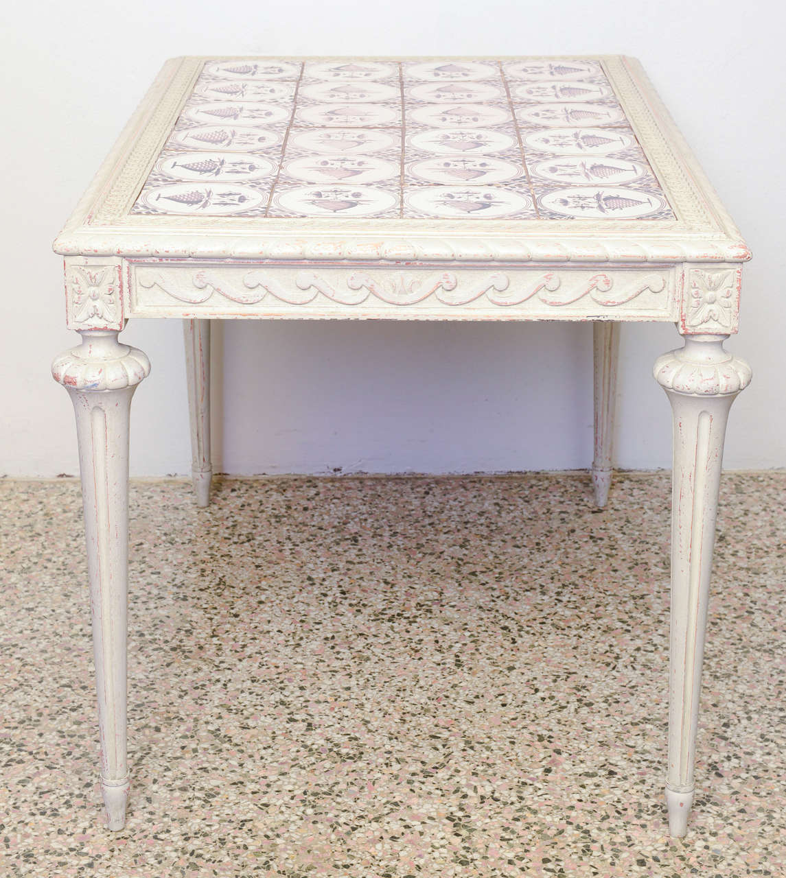 19th Century Swedish Antique Table with Ceramic Tile Top For Sale 4