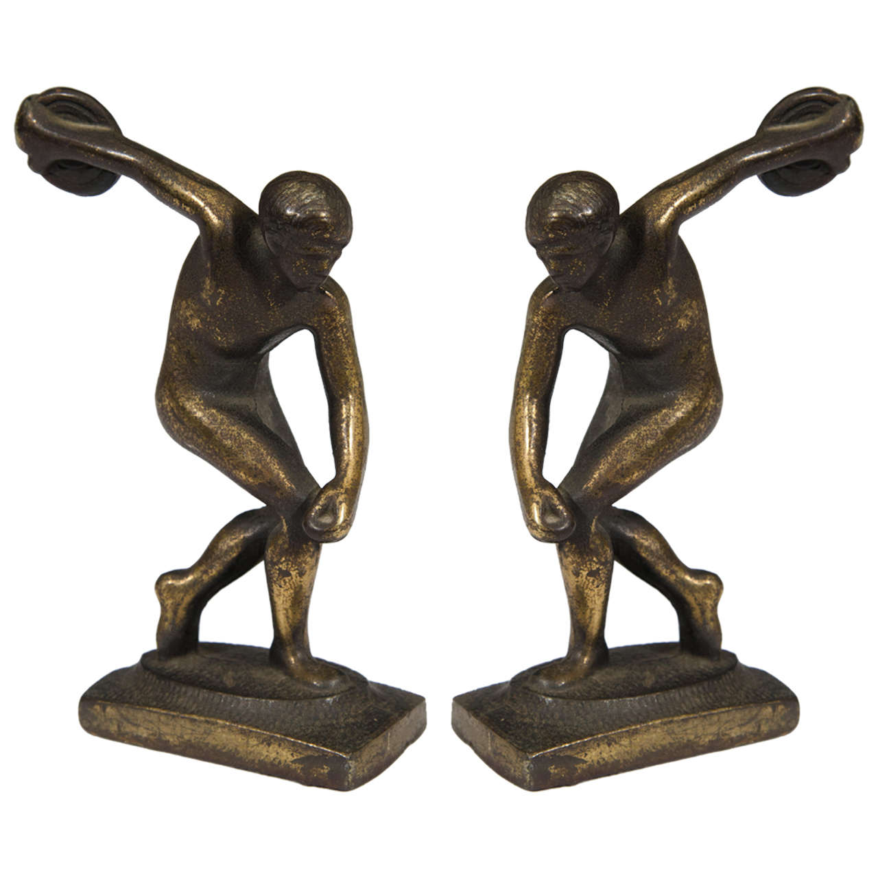 Pair of Art Deco Nude Male Discus Thrower Bookends