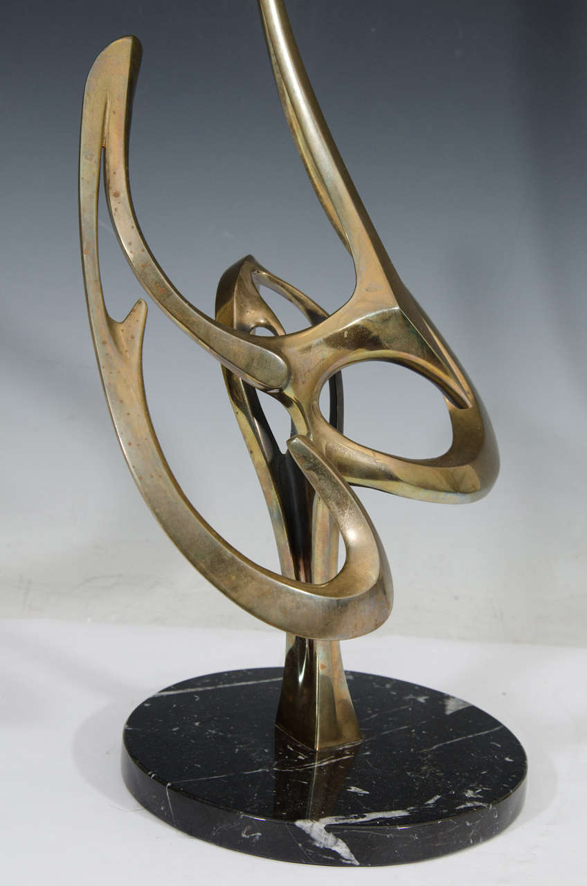 American Vintage Tall Bronze and Marble Abstract Sculpture by Artist Bob Bennett For Sale