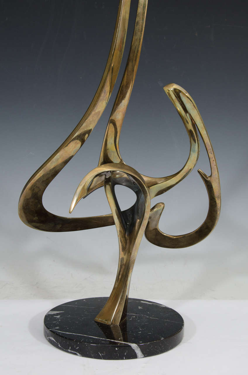 20th Century Vintage Tall Bronze and Marble Abstract Sculpture by Artist Bob Bennett For Sale