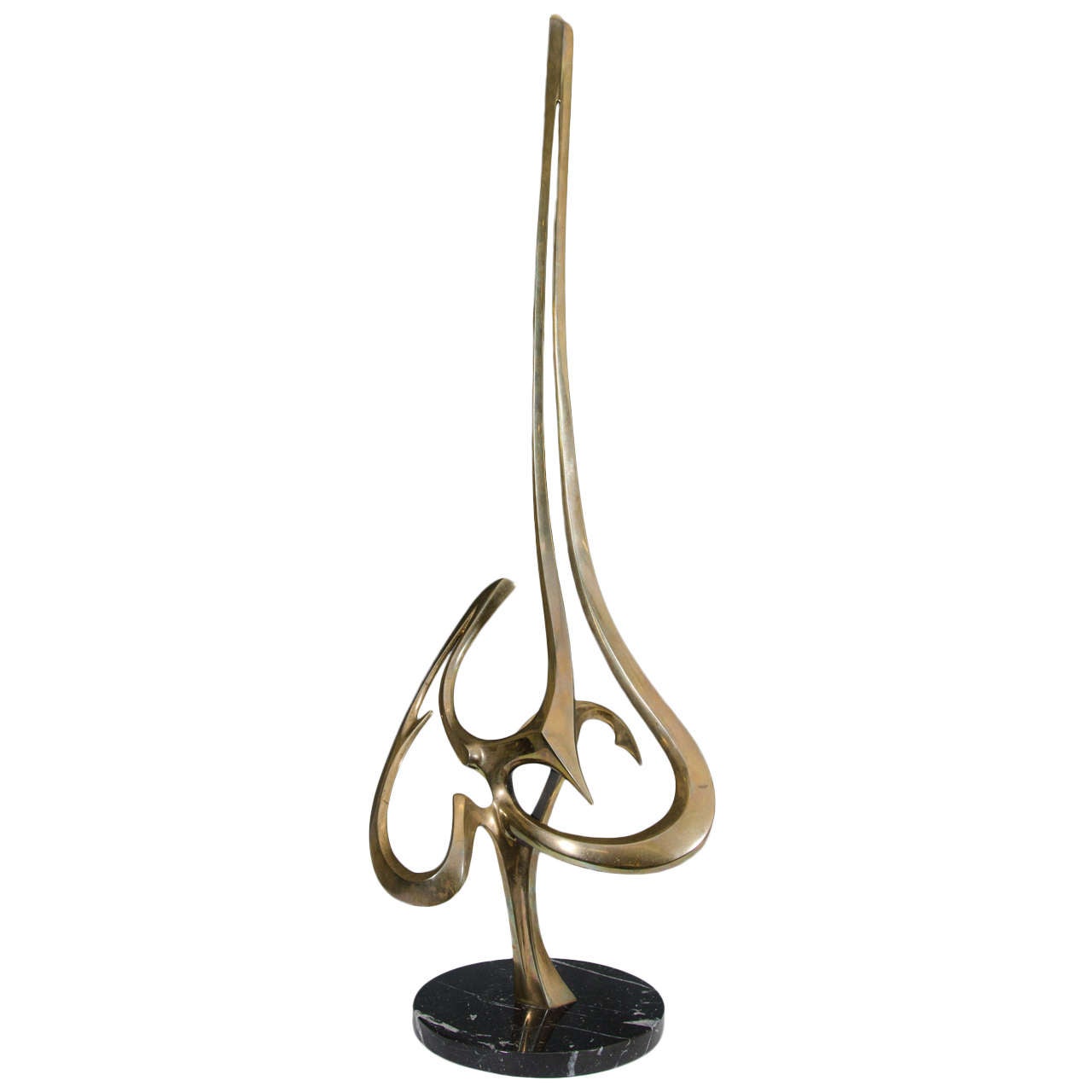 Vintage Tall Bronze and Marble Abstract Sculpture by Artist Bob Bennett