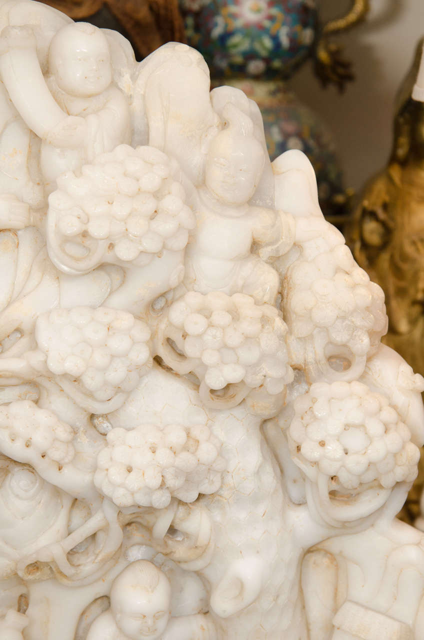 Chinese Carved White Jade Sculpture of Shou 1