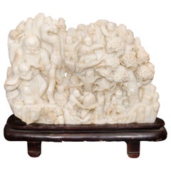 Chinese Carved White Jade Sculpture of Shou