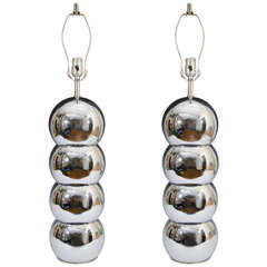 Midcentury Pair of Stackable Chrome Ball Lamps 8