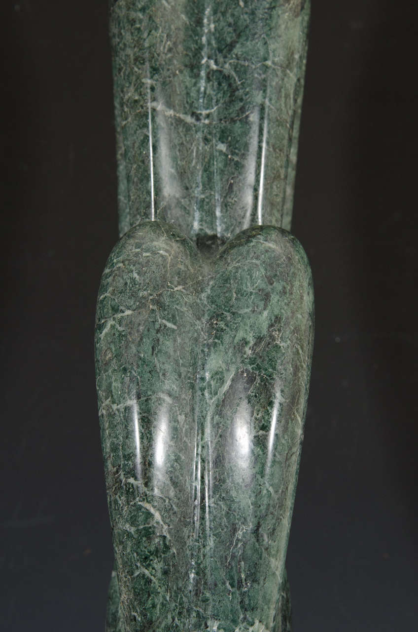 Miklos Sebek Modernist Tall Abstract Green Marble Sculpture In Good Condition For Sale In New York, NY