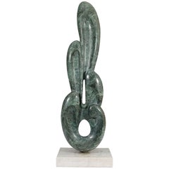 Miklos Sebek Modernist Tall Abstract Green Marble Sculpture