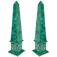 Contemporary Pair of Malachite Obelisks