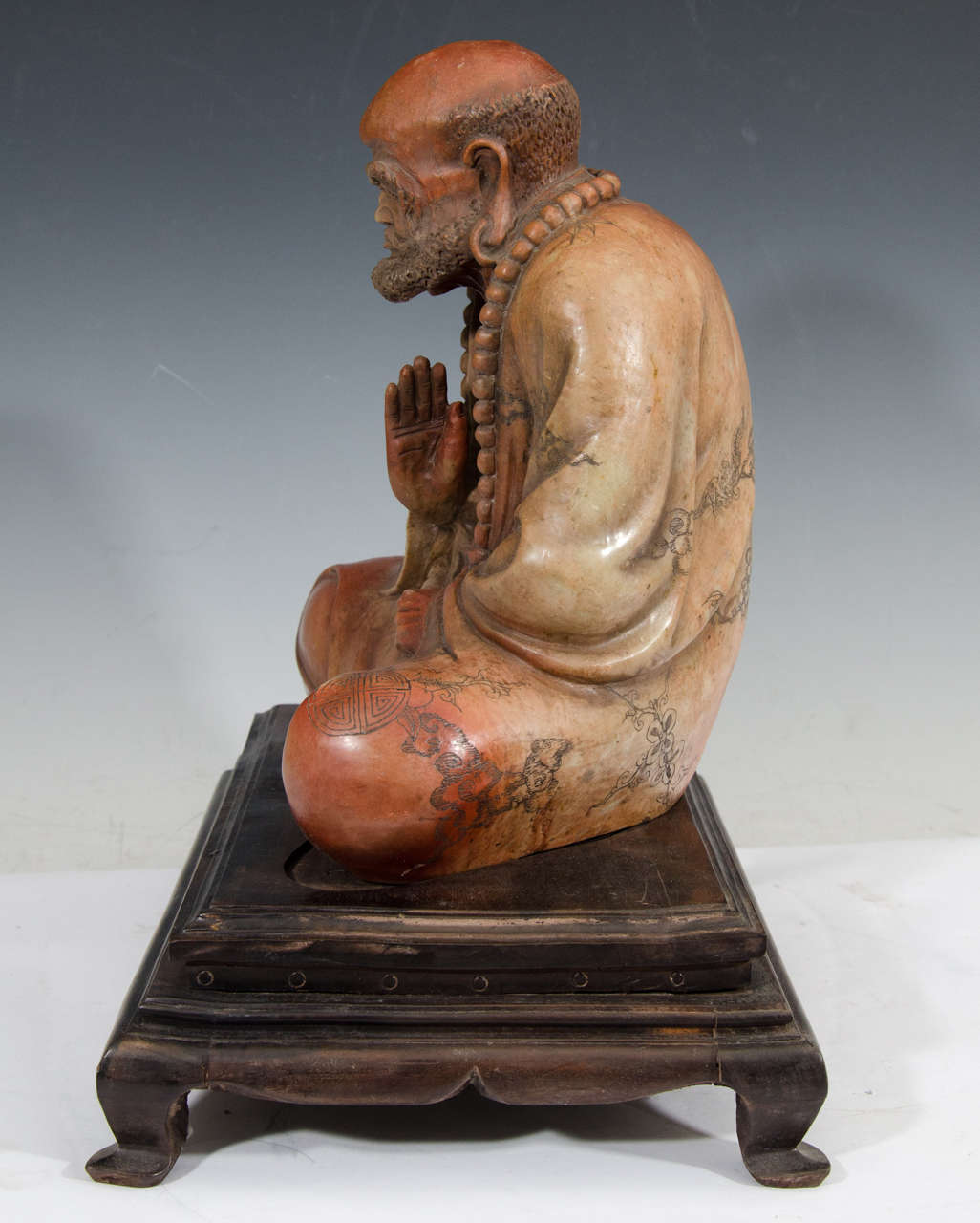 Chinese Carved Soapstone Luohan Sculpture, circa 1950s 3