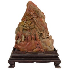 20th Century Chinese Soapstone Carving of a Buddhist Mountain Scene