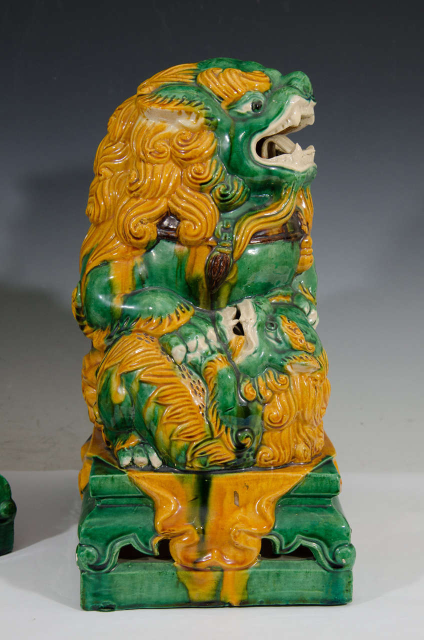 Antique Pair of Decorative Chinese Porcelain Foo Dogs 2