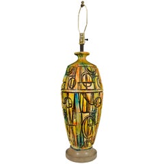 Mid-Century Brutalist Style Italian Ceramic Lamp with Abstract Design