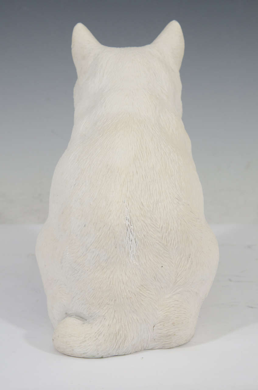 19th Century Japanese Hirado Porcelain Cat Sculpture In Good Condition In New York, NY