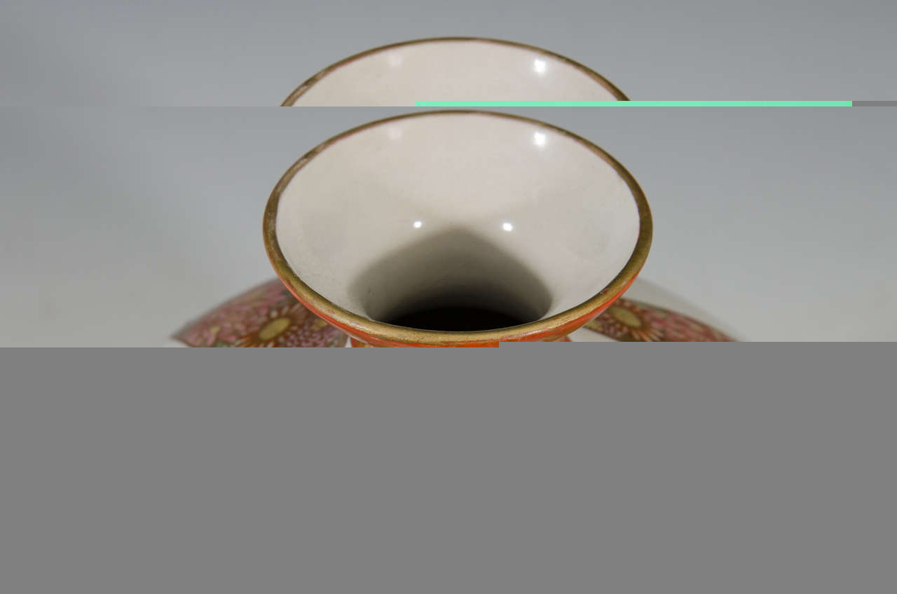 Japanese Porcelain Kutani Oval Vase with Thick White Stripes 4