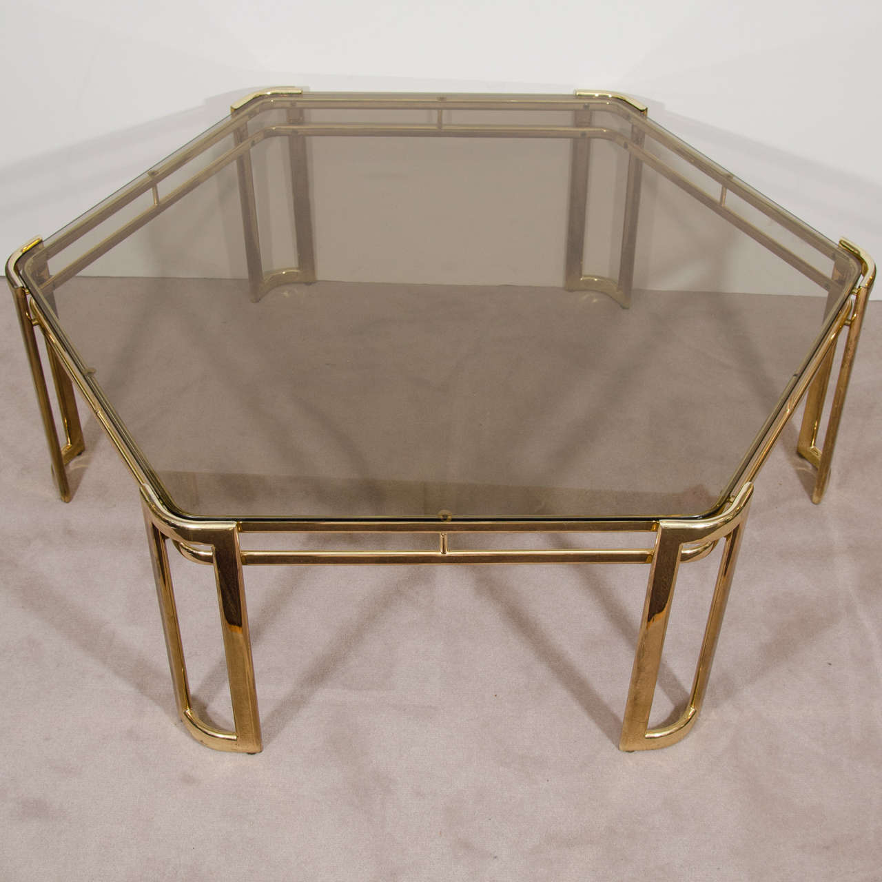 20th Century Midcentury Brass-Plated Hexagonal Coffee or Cocktail Table