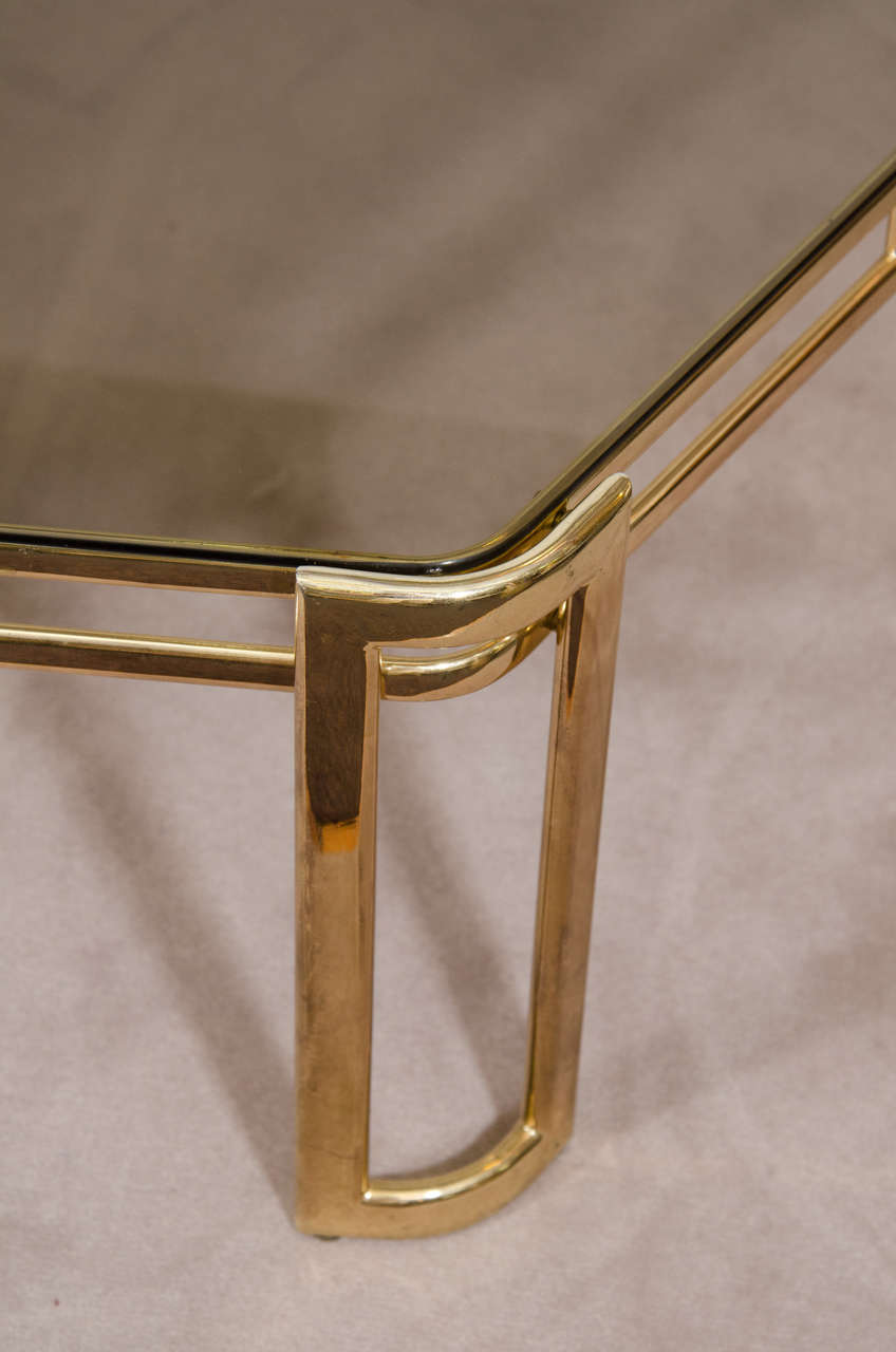 Glass Midcentury Brass-Plated Hexagonal Coffee or Cocktail Table
