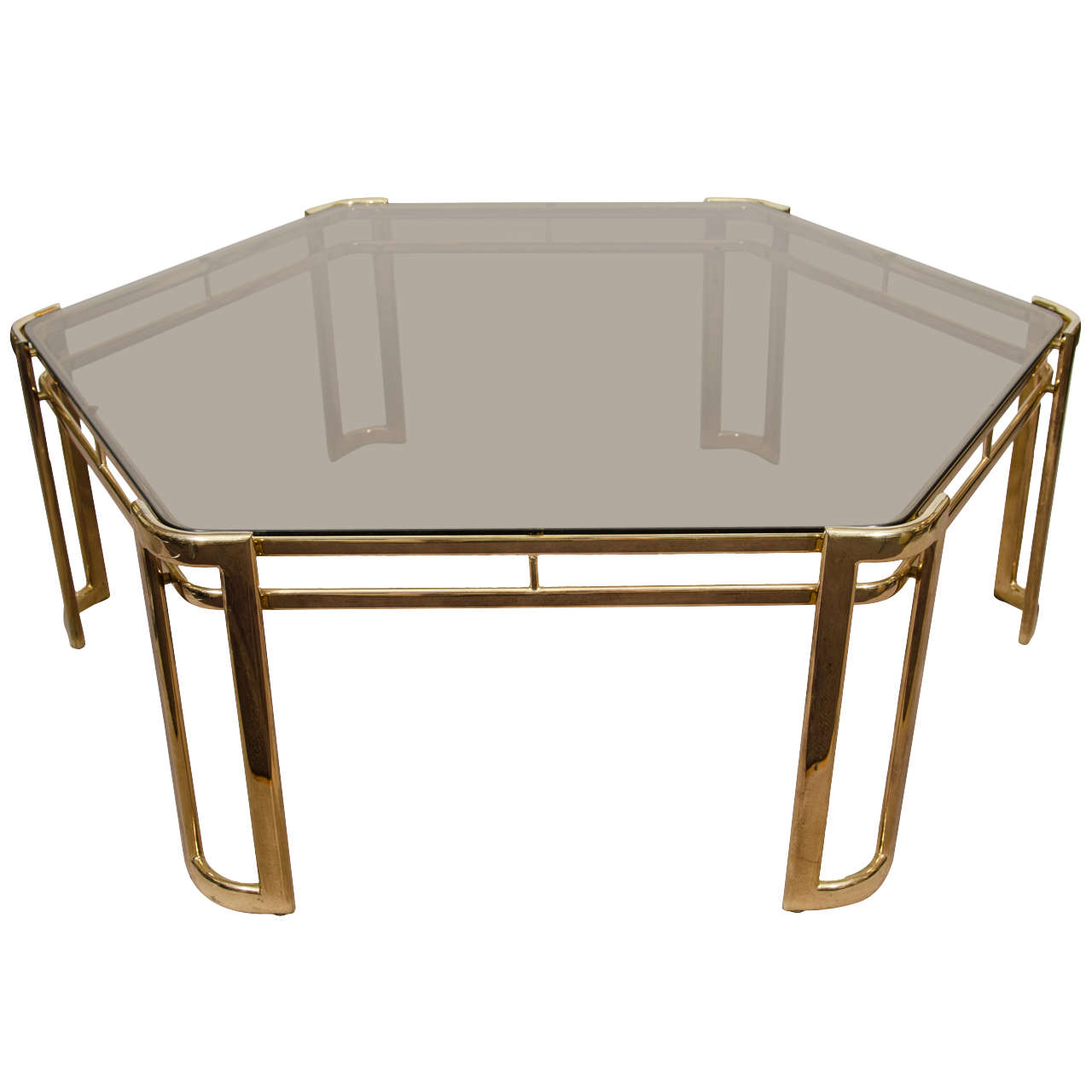 Midcentury Brass-Plated Hexagonal Coffee or Cocktail Table