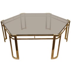 Midcentury Brass-Plated Hexagonal Coffee or Cocktail Table