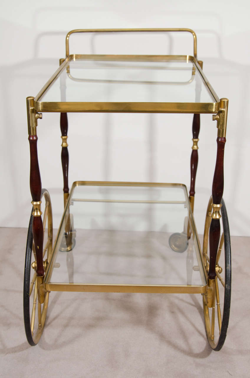 Mid-Century Modern Midcentury Italian Brass and Wood Bar Cart