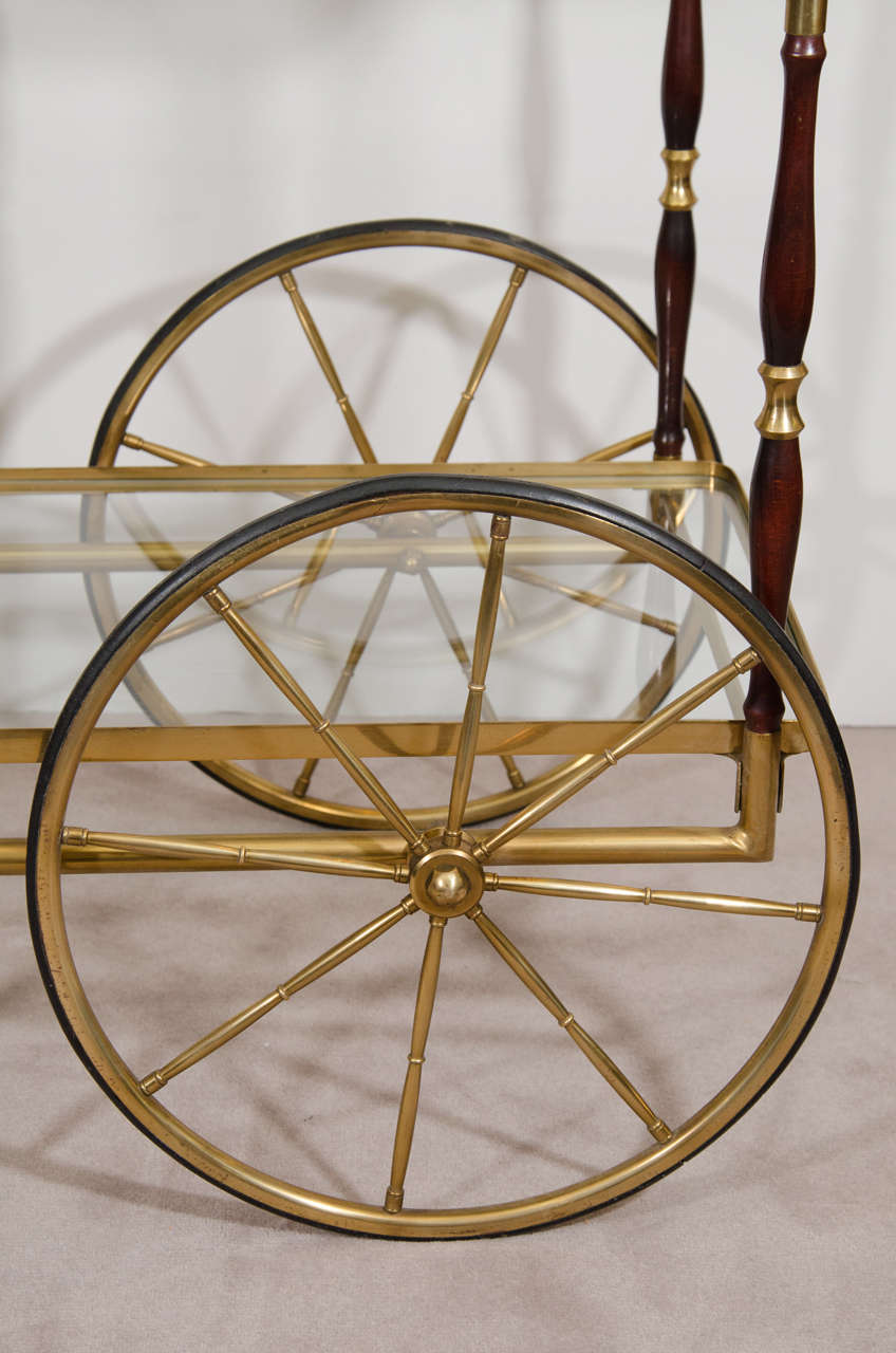 Midcentury Italian Brass and Wood Bar Cart In Good Condition In New York, NY