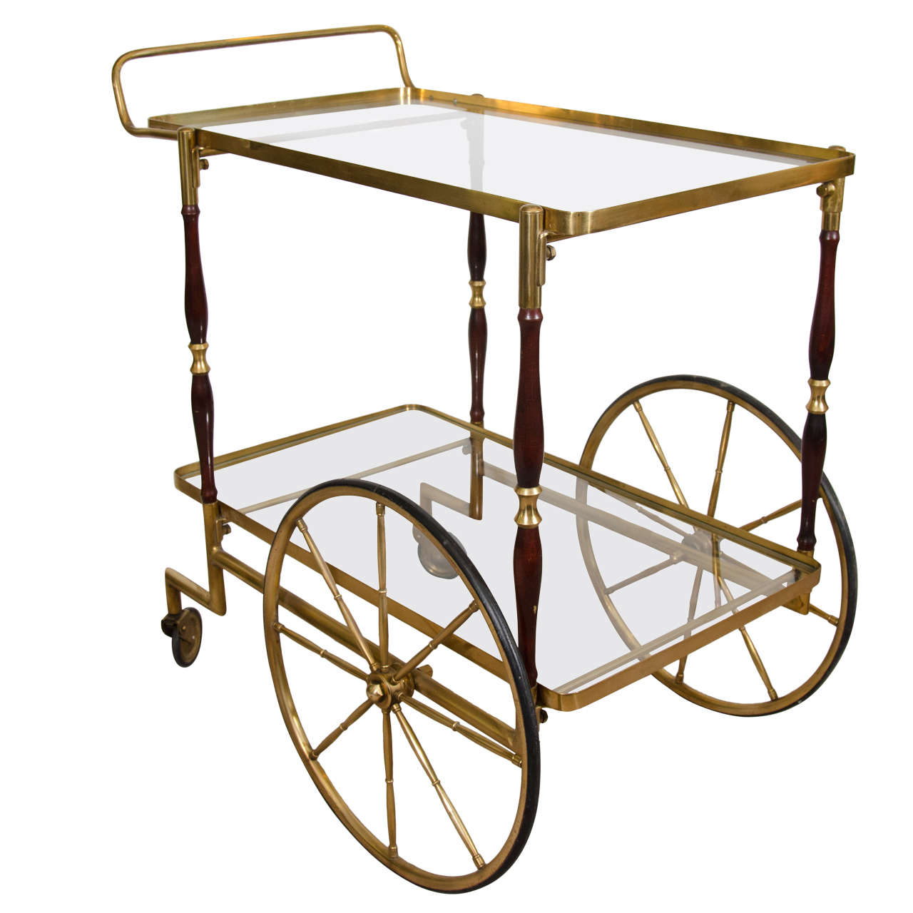 Midcentury Italian Brass and Wood Bar Cart