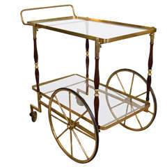 Midcentury Italian Brass and Wood Bar Cart