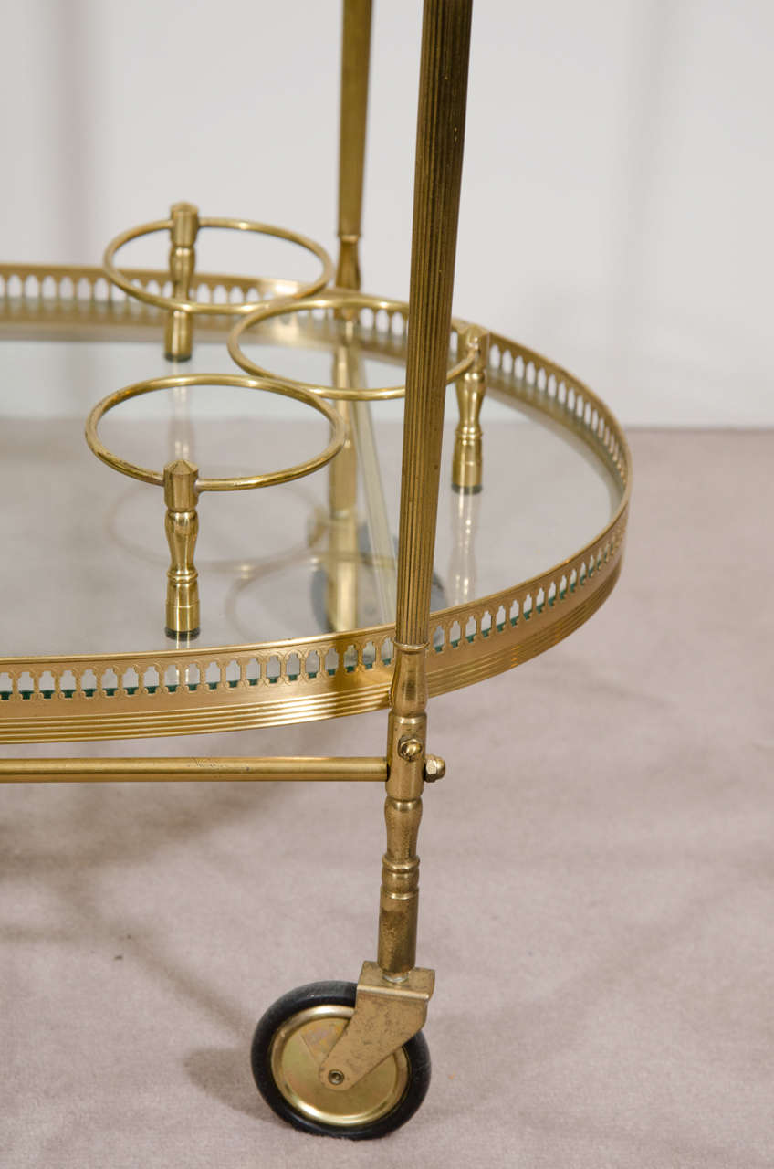 Midcentury Brass and Glass Bar Cart with Faux Bamboo Accents In Good Condition In New York, NY