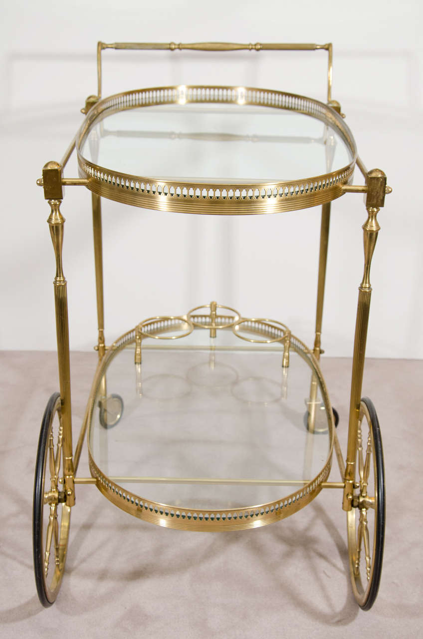 Midcentury Brass and Glass Bar Cart with Faux Bamboo Accents 2