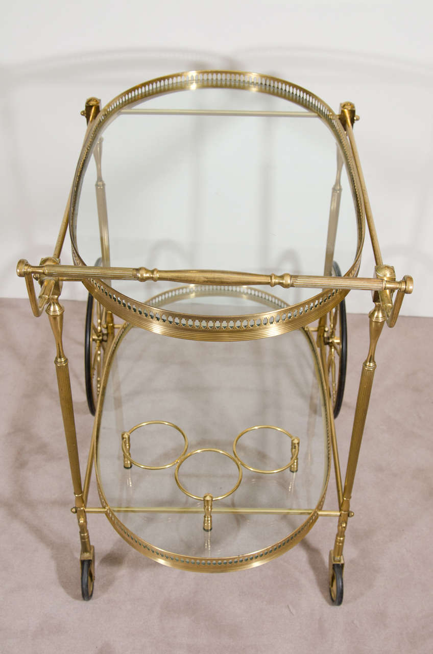 Midcentury Brass and Glass Bar Cart with Faux Bamboo Accents 4