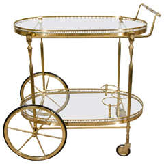 Midcentury Brass and Glass Bar Cart with Faux Bamboo Accents