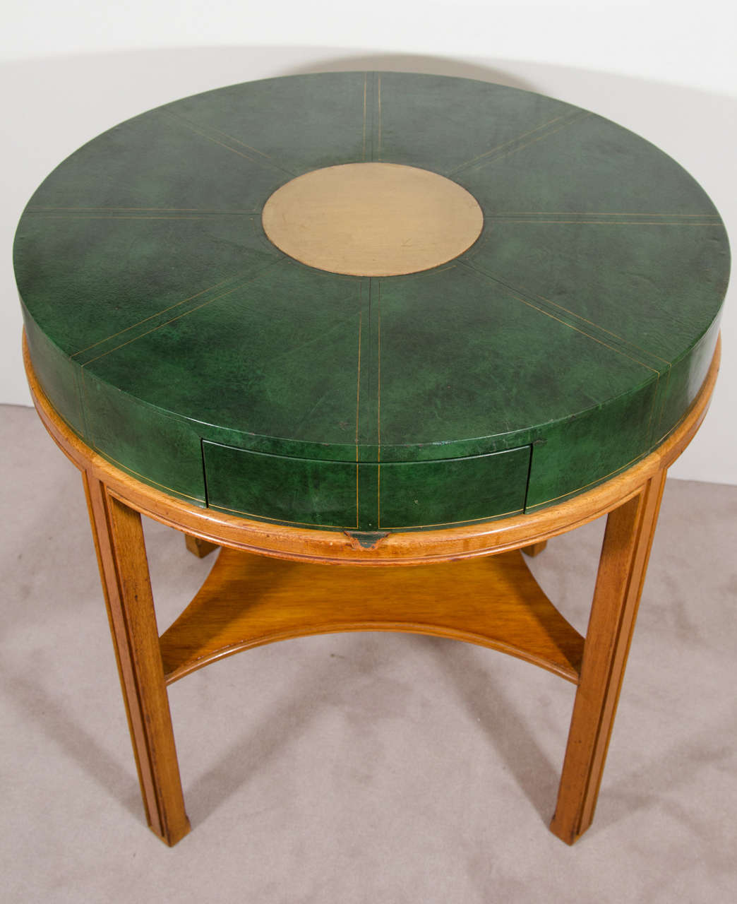 American Midcentury Tommi Parzinger for Charak Modern, Round Leather Game Table