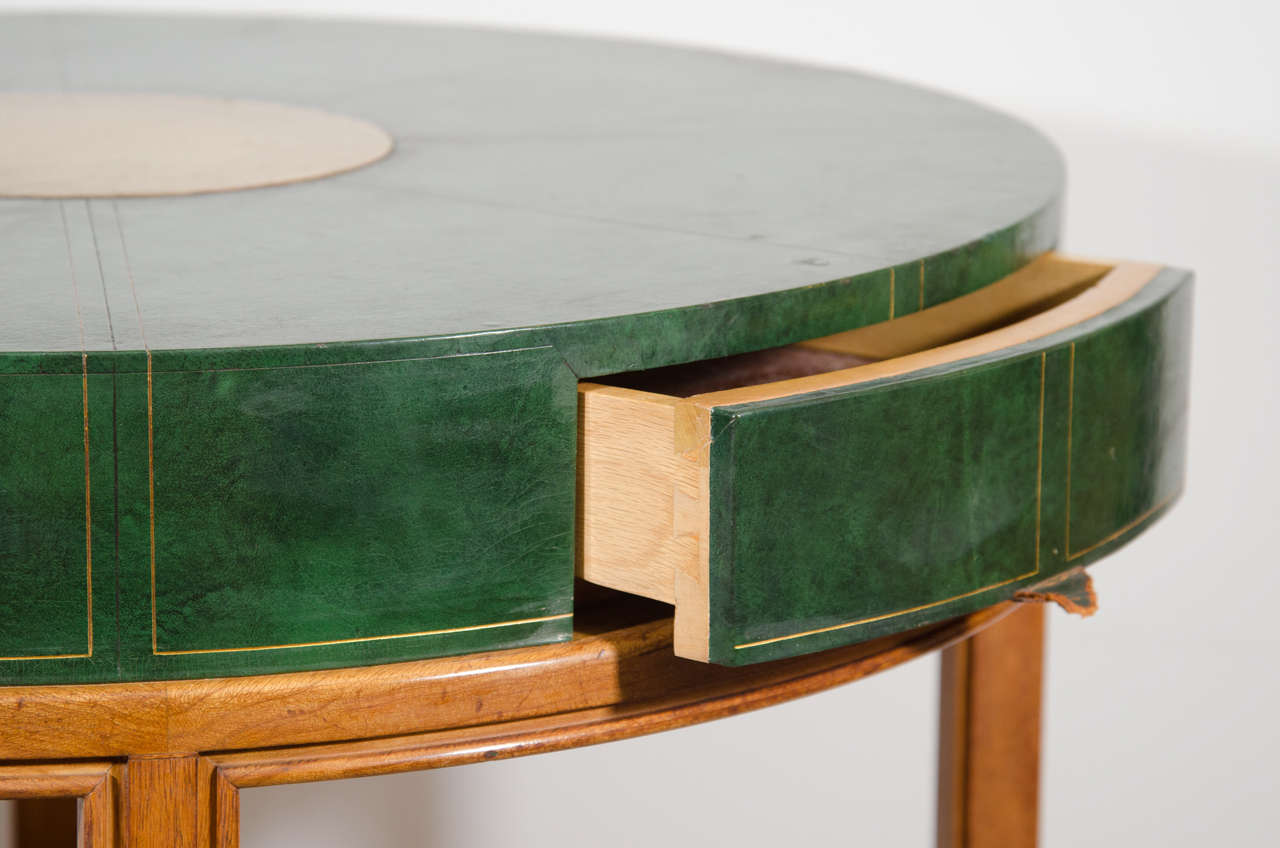Midcentury Tommi Parzinger for Charak Modern, Round Leather Game Table 1