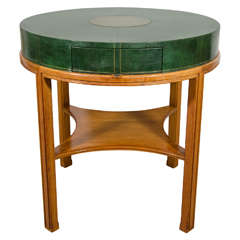 Midcentury Tommi Parzinger for Charak Modern, Round Leather Game Table