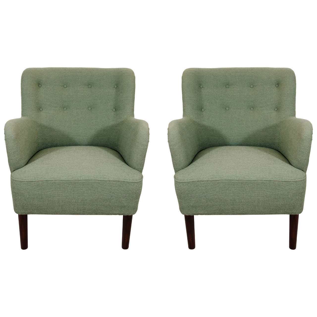 Mid-Century Modern Scandinavian Pair of Green Easy Chairs