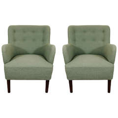 Mid-Century Modern Scandinavian Pair of Green Easy Chairs