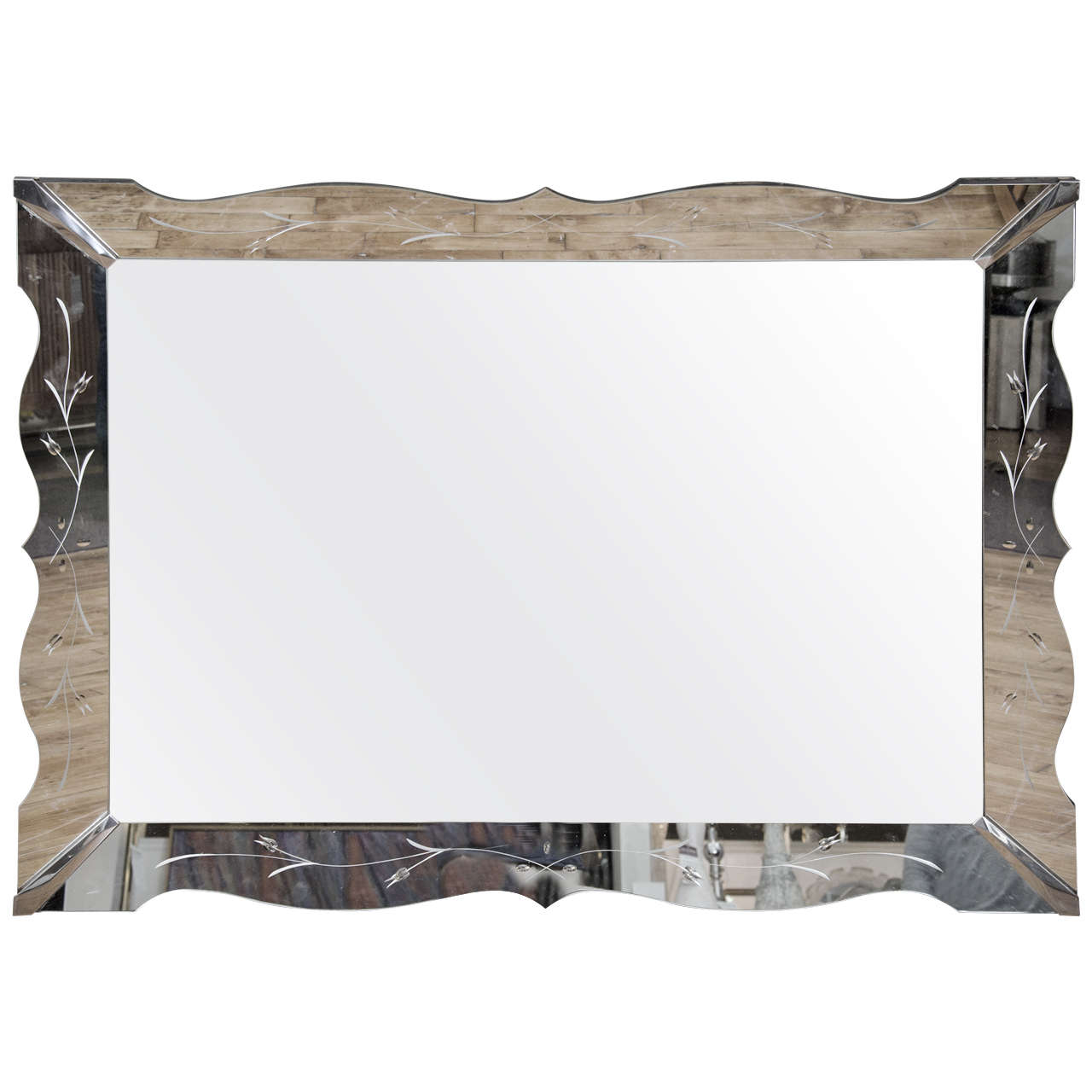 Hollywood Regency Etched Glass Wall-Mounted Mirror