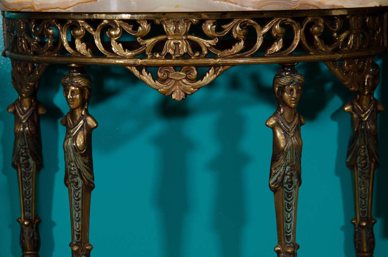 Bronze Oscar Bach Figural Console Table with Marble Top and Mirror