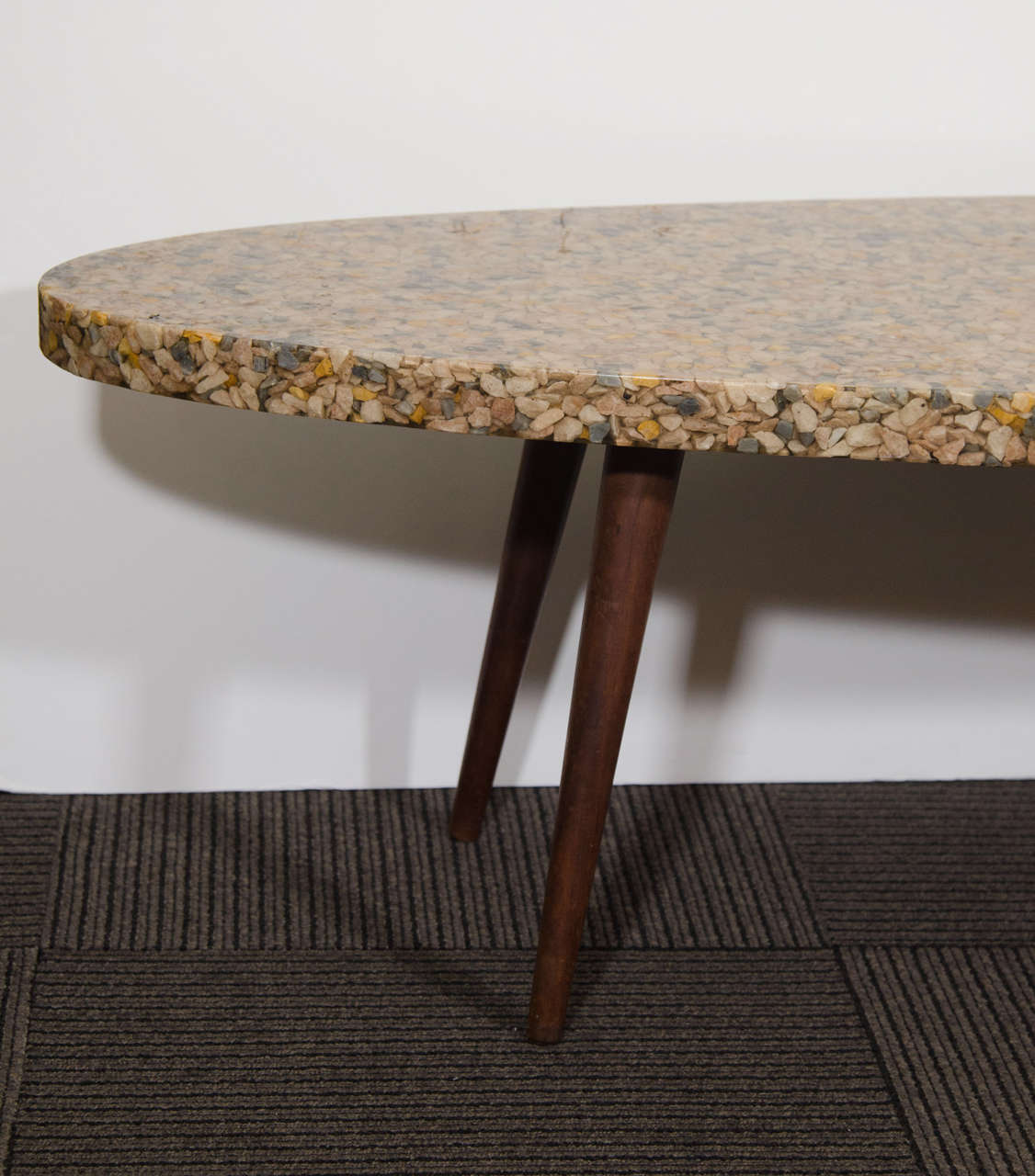 Mid-Century Modern Midcentury Oval Top Resin Coffee or Cocktail Table with River Pebbles