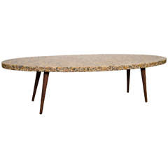 Midcentury Oval Top Resin Coffee or Cocktail Table with River Pebbles