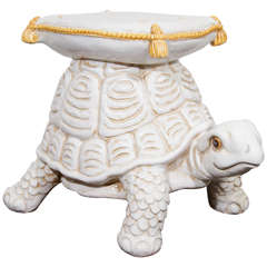 Vintage Midcentury Whimsical Ceramic Turtle Form Garden Seat