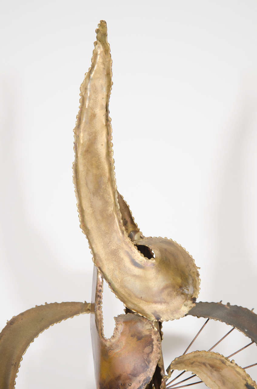 Brutalist Mixed Metal and Alabaster Sculpture Inspired by Curtis Jere In Good Condition For Sale In New York, NY